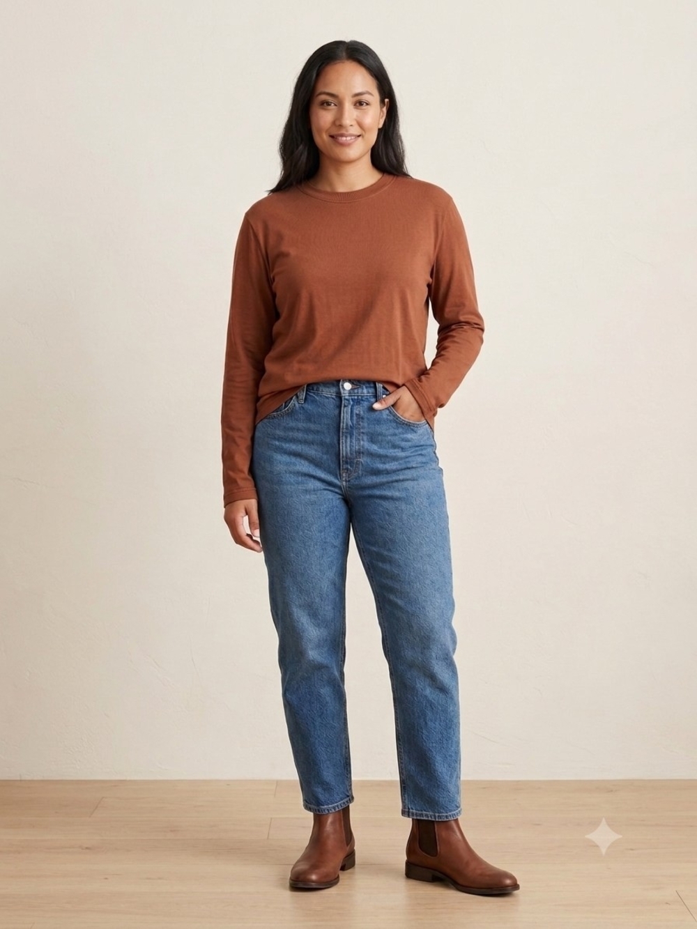Quince Terracotta Long Sleeve Crewneck Cotton Tee Shirt M Like New Rust
